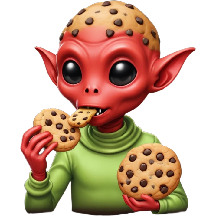 red alien eating cookie emoji
