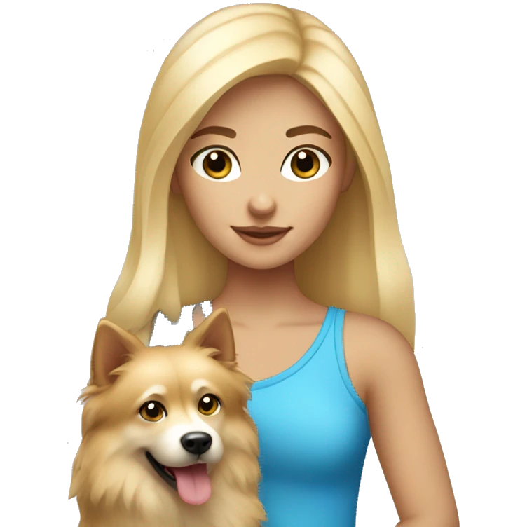 Blonde girl blue eyes holding spitz  emoji