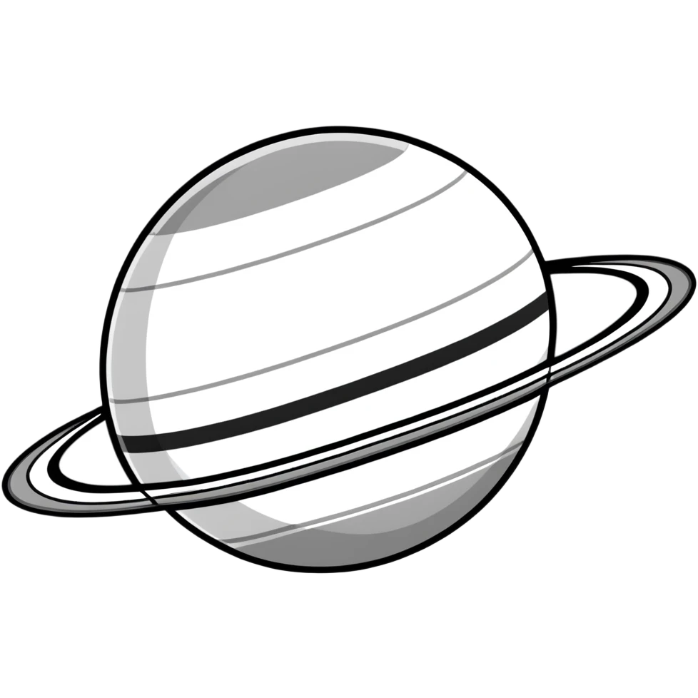 Planet Saturn with rings in monochrome grey colors emoji
