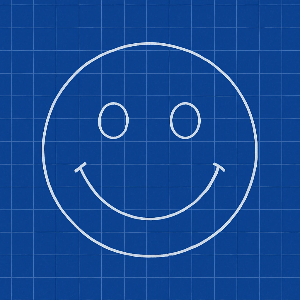 frame 10 with fully blue blueprint background with all grid lines drawn, smiley face unchanged emoji