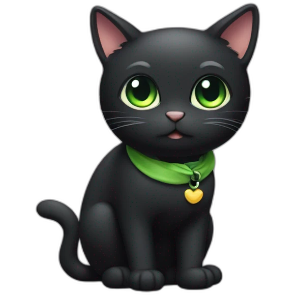 shy small black cat with gree eyes kawaii style full body emoji