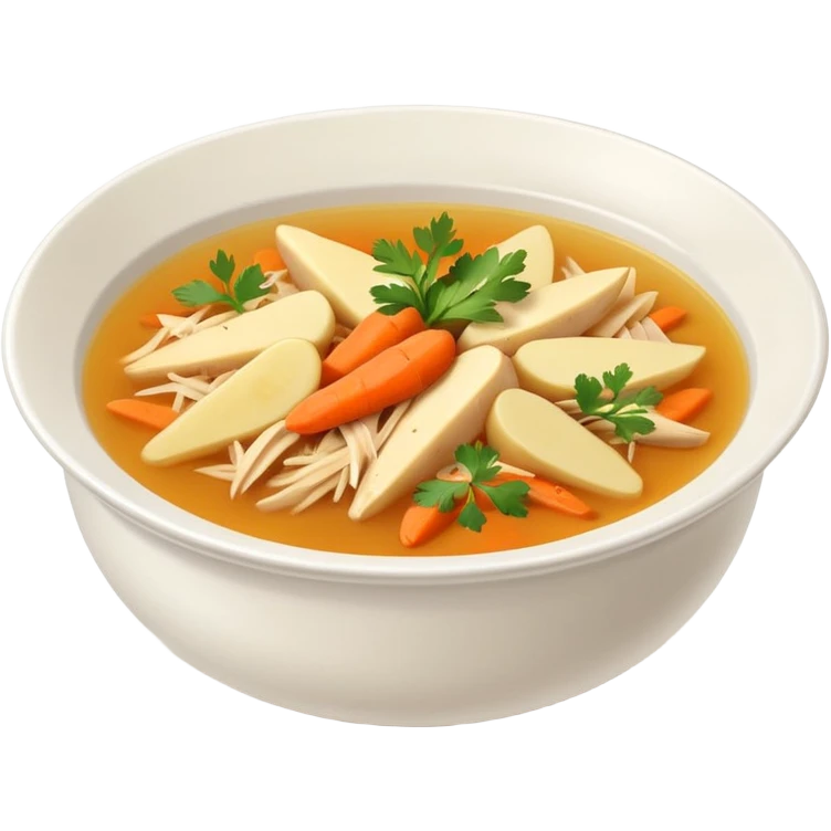 Mexican chicken broth (consomé de pollo): warm golden soup with shredded chicken, carrot, potato, and cilantro in a simple bowl emoji