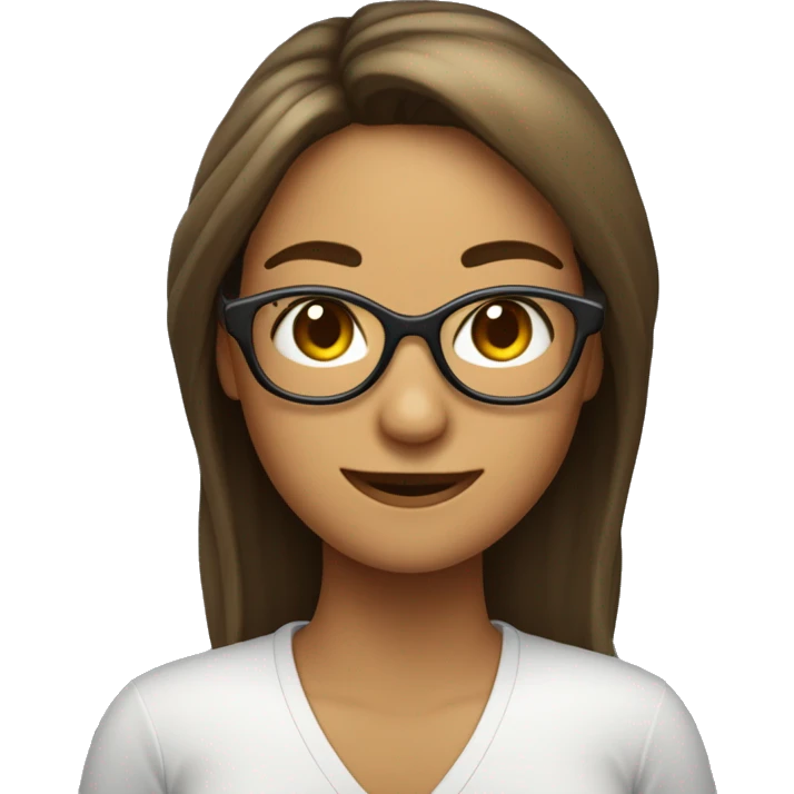 Una mujer de cabello castaño obscuro lizo con gafas sonriendo acarcagadas  emoji