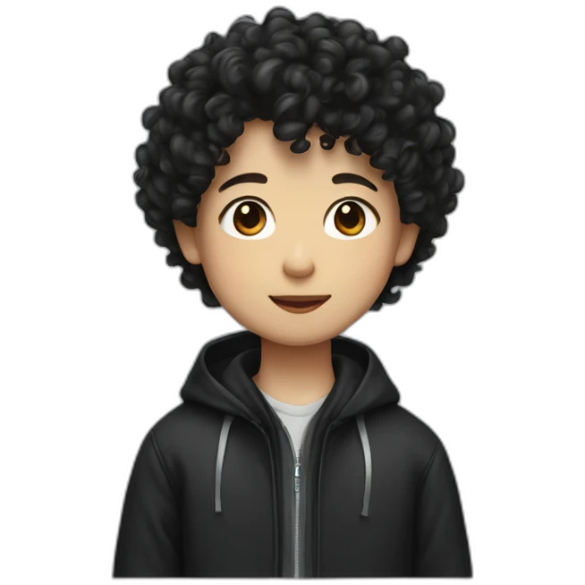 A Chinese boy with naturally curly hair wearing a black oversize jacket emoji