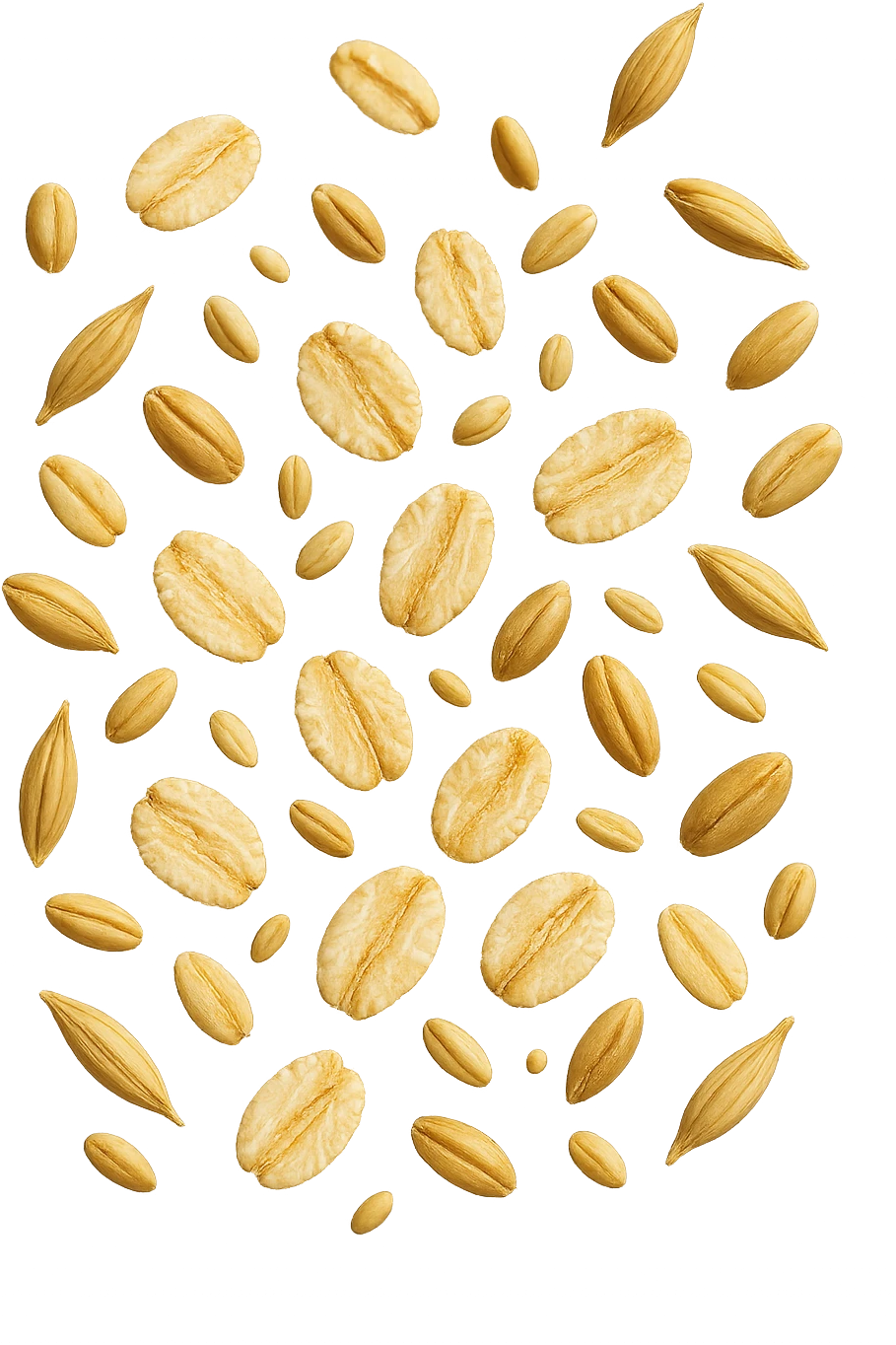 Avena e orzo FLUTTUANO IN ARIA, iperrealistico 4k emoji