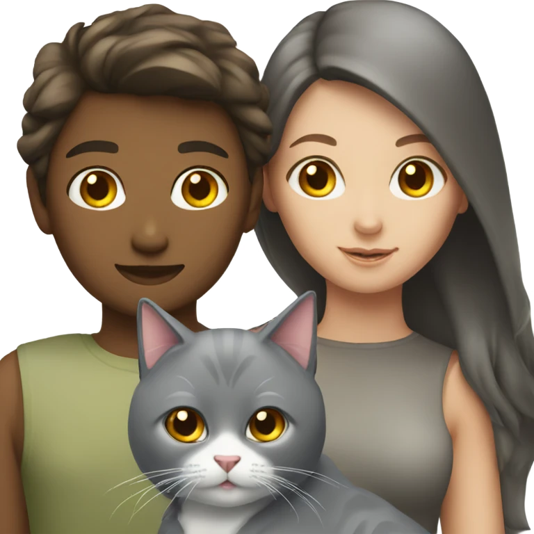 Brunette girl and grey cat emoji