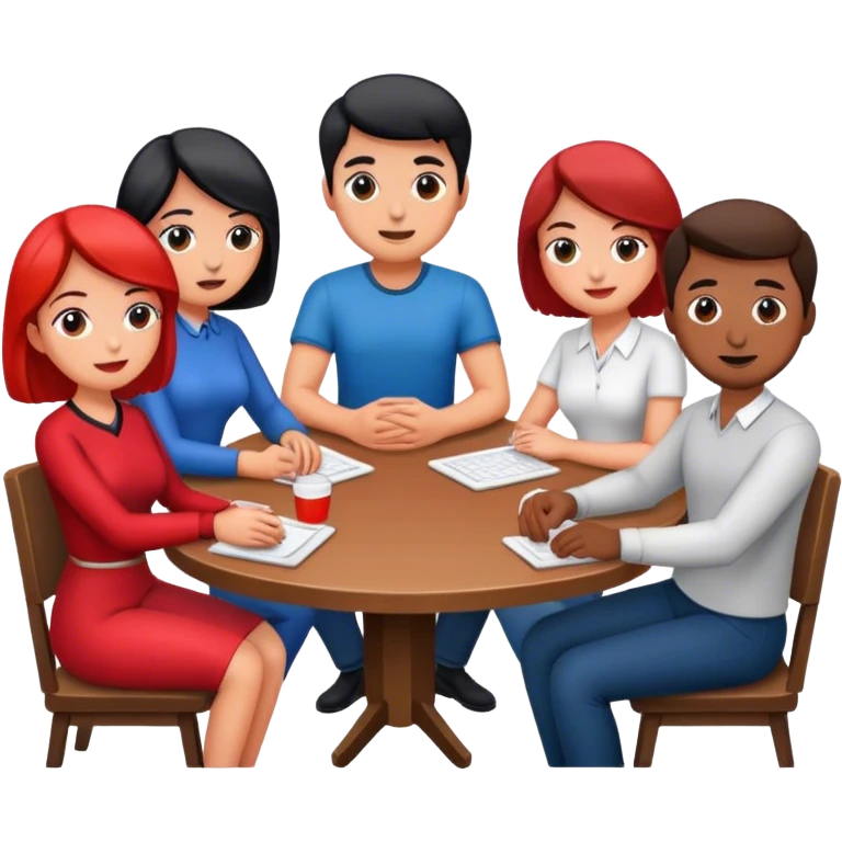 Four men and women sitting at a table emoji