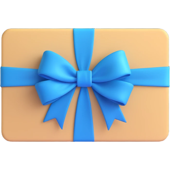 A gift card with a blue bow, vibrant and colorful emoji