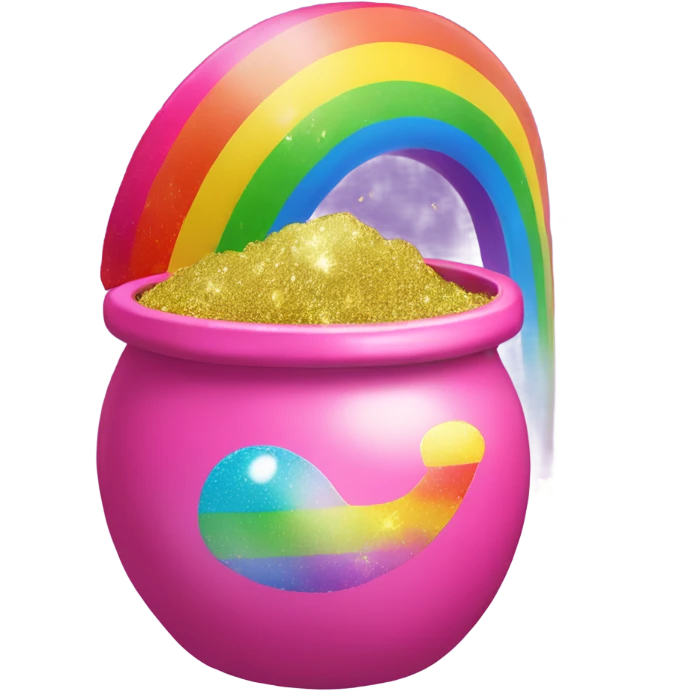 Rainbow with a pink pot of gold with glitter  emoji
