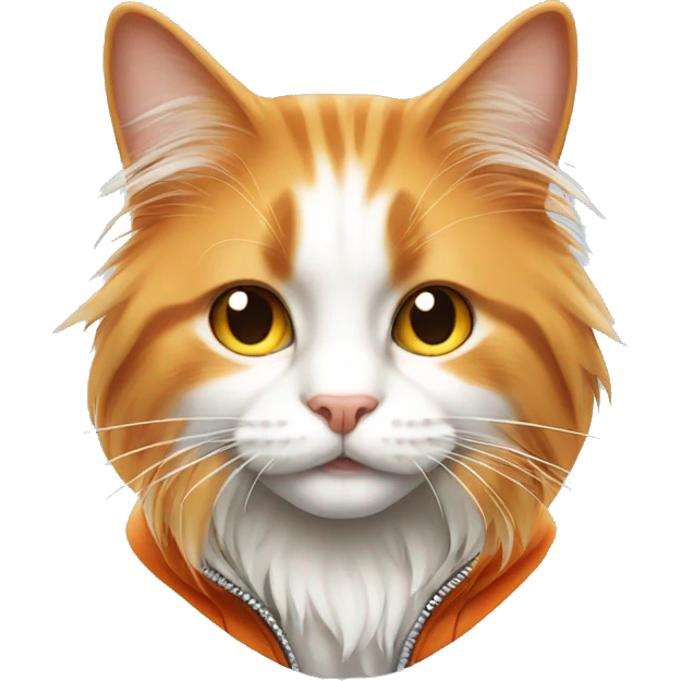 Long haired Orange and white cat wearing a hoodie  emoji