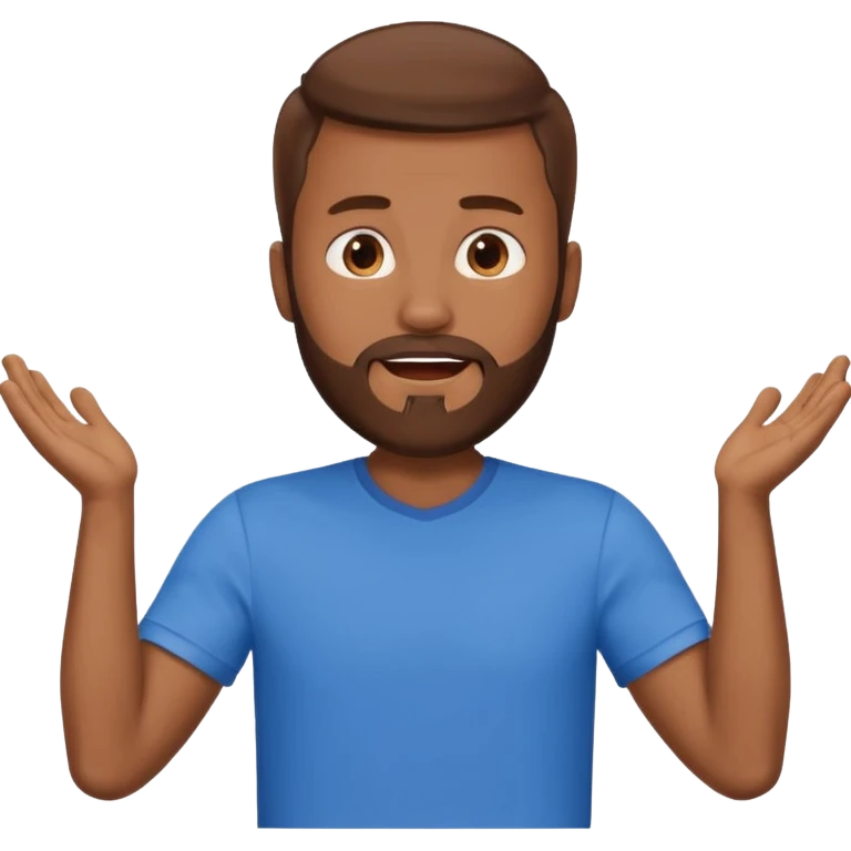 A man with brown hair and beard with his arms open wide waiting for a hug emoji