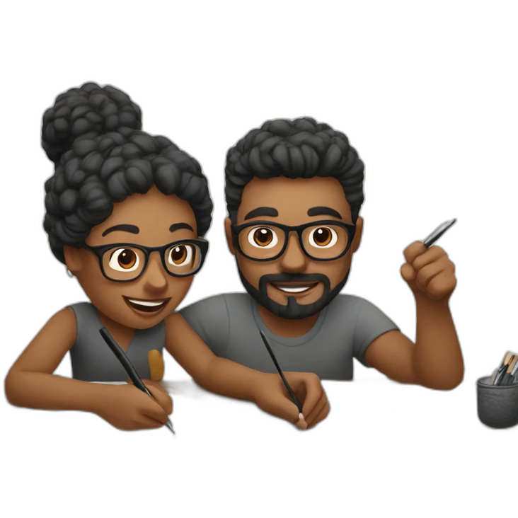 designer and writer working together with pen and brush emoji