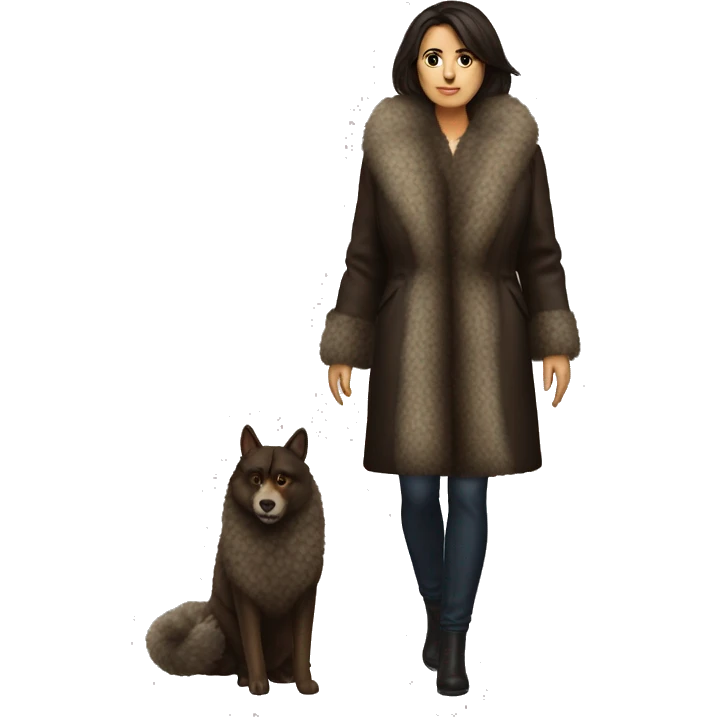 Realistic brunette mob wife full body fur coat emoji
