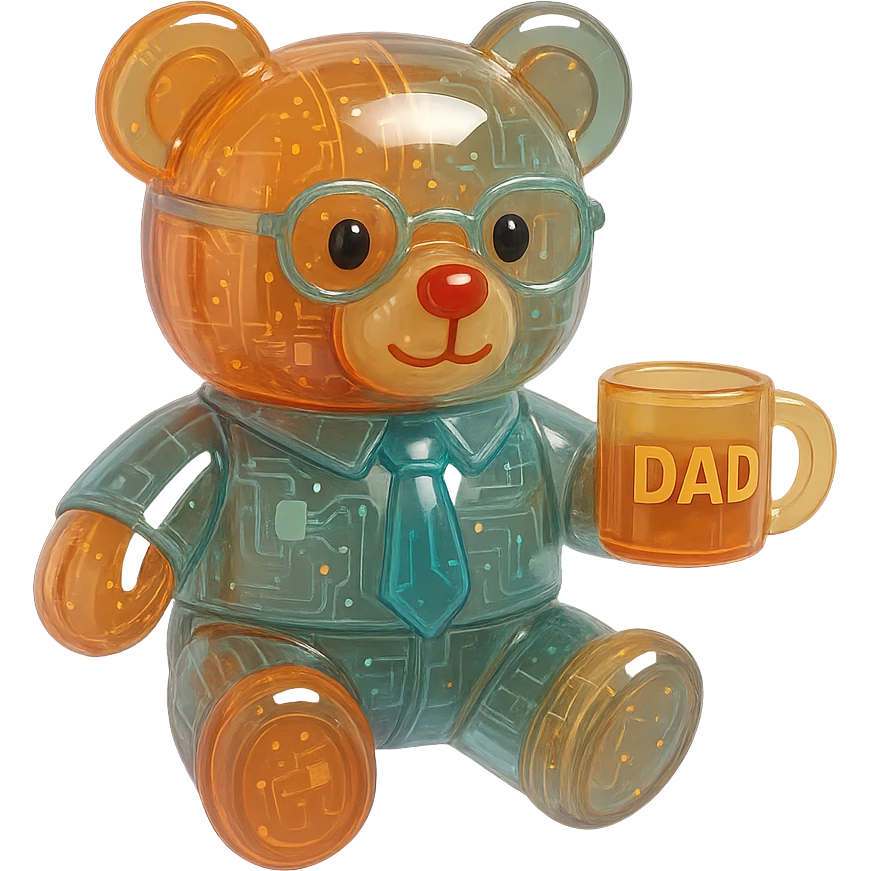 A teddy bear dresses like a dad holding a coffee mug  emoji