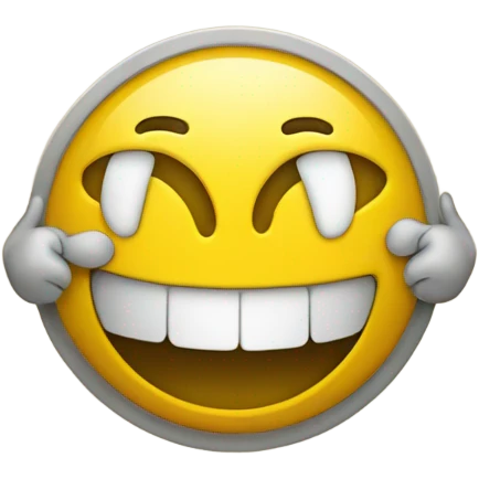 A typical yellow happy face emoji holding their hands up to the level of their mouth with two thumbs up emoji