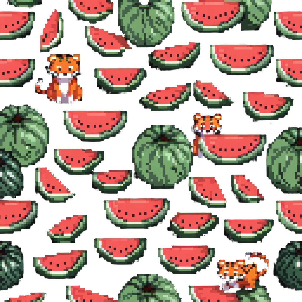tiger hiding behind watermelon emoji
