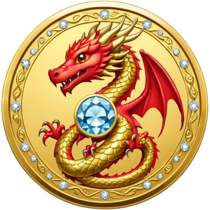 diamond coin with a dragon at the center  emoji