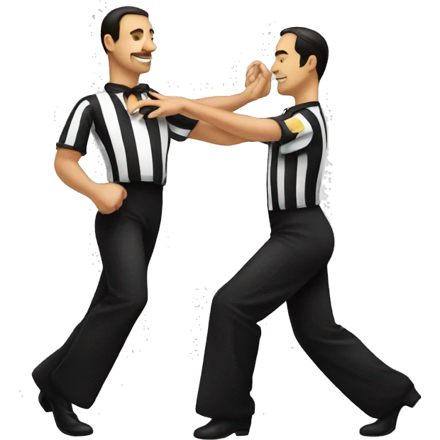 Tango dancers in a tango pose, the man is wearing a referee outfit emoji