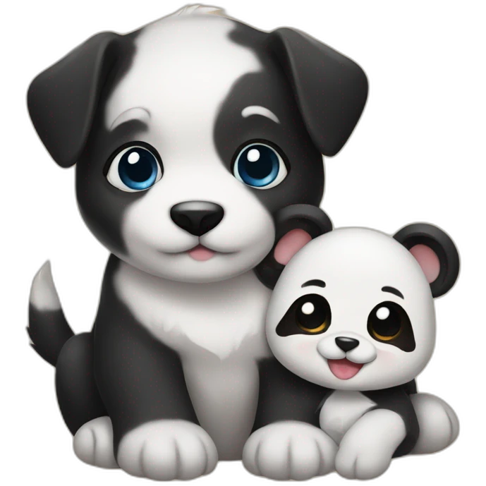 a puppy holding a baby panda emoji
