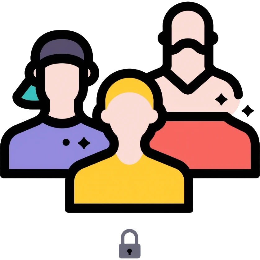 Private group chat with multiple profiles and a lock symbol emoji
