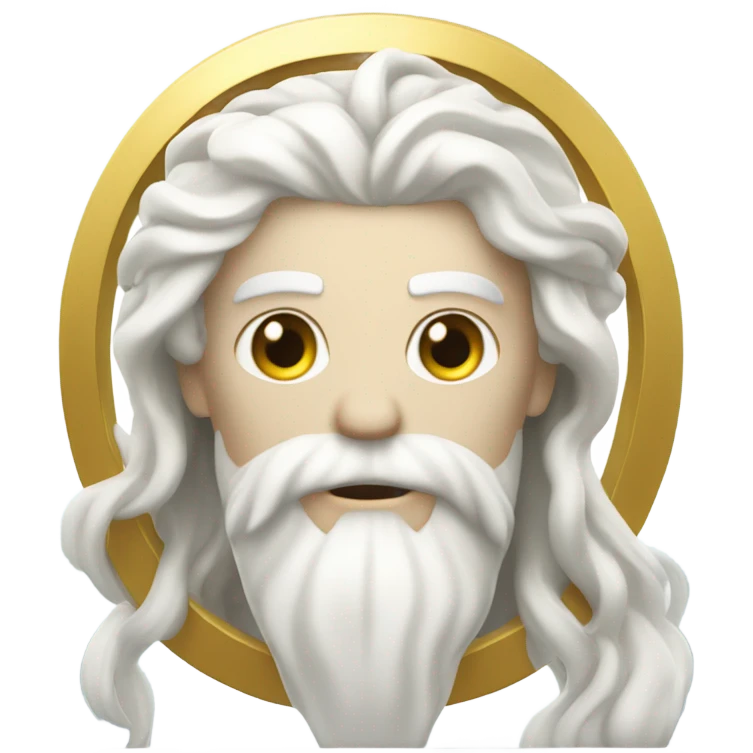 white Poseidon with gold Trident. long white hair white dress. wink eye emoji
