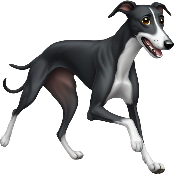 A black greyhound dog running  emoji