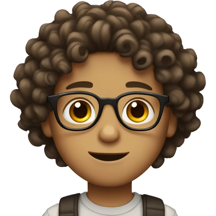 boy with curly brown hair, brown eyes and glasses emoji