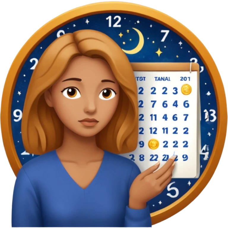 A woman looking at their astrological calendar emoji