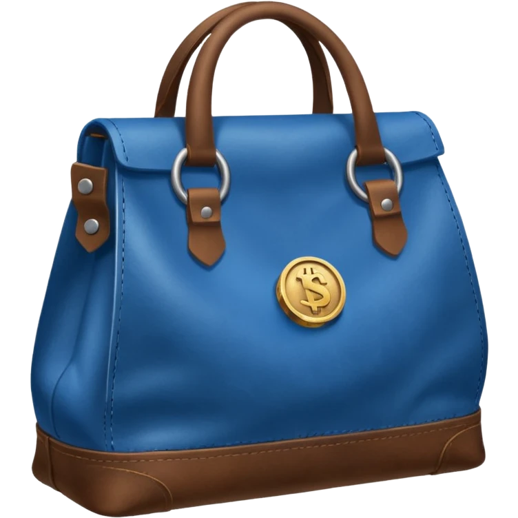 blue coins inside a brown leather bag  emoji