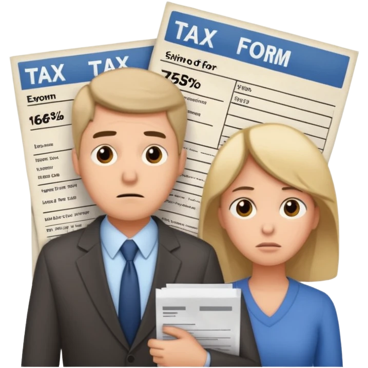 worried couple in front of taxes emoji