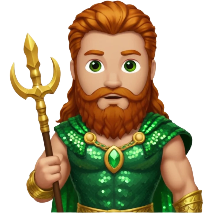 Hercules, God of Heroes from Gods and Goddesses with long ginger hair and beard, green and brown sequin outfit emoji