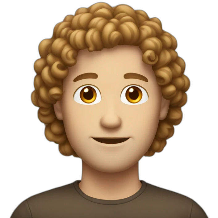 white guy with brown curly middle parting hair emoji