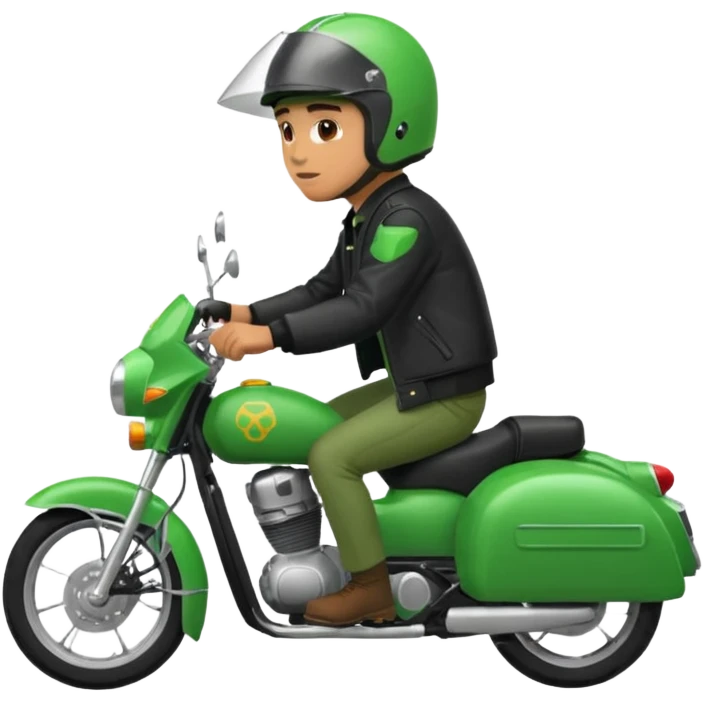 a man riding his green delivery motorcicle emoji