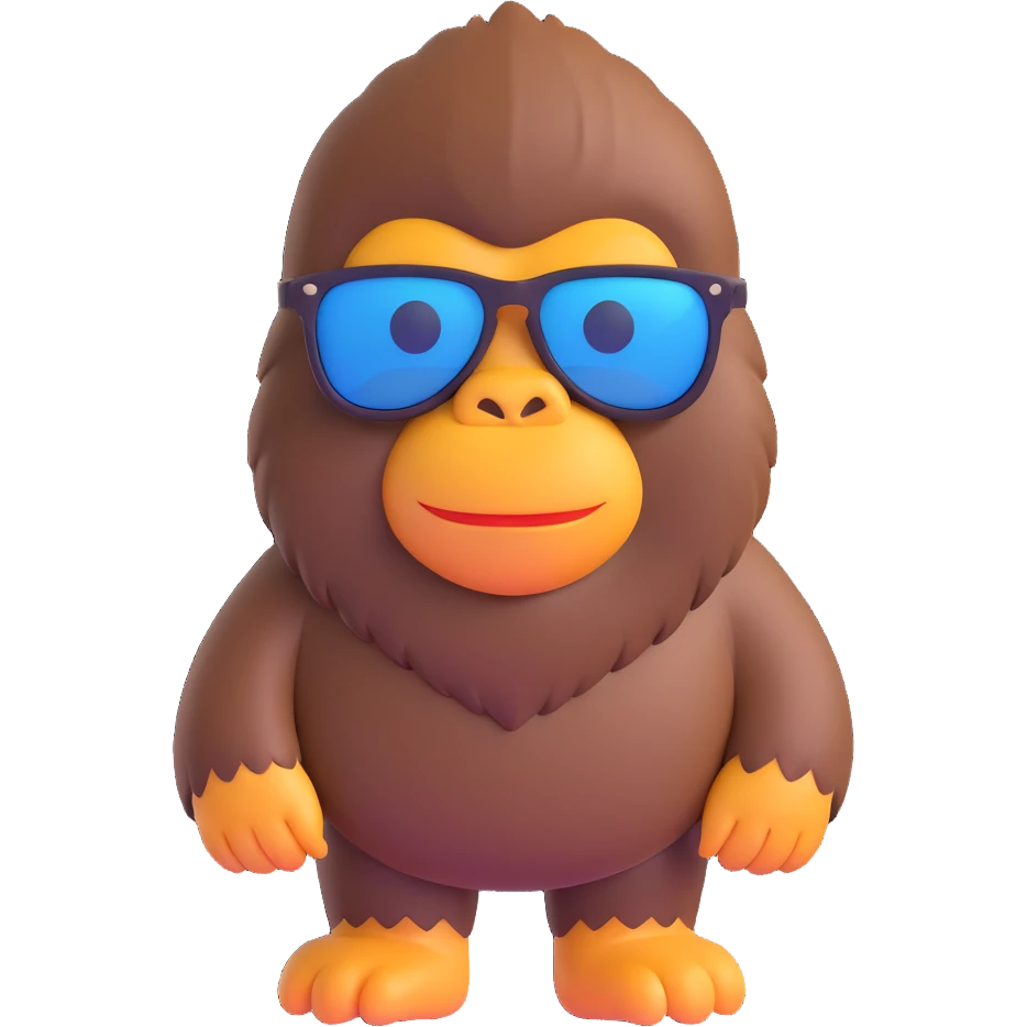 Bigfoot emoji with sunglasses, HD quality, crisp and clean edges, detailed fur, confident pose emoji
