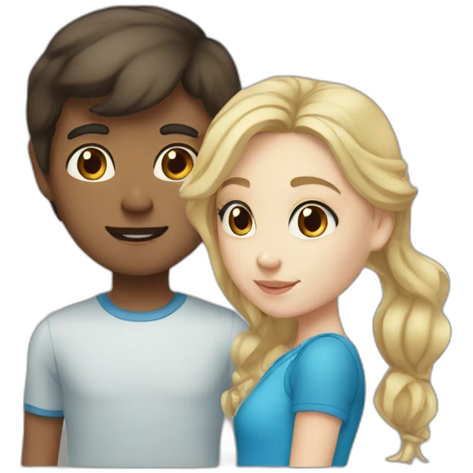 brunette boy with dark brown eye with blonde girl with blue eyes emoji