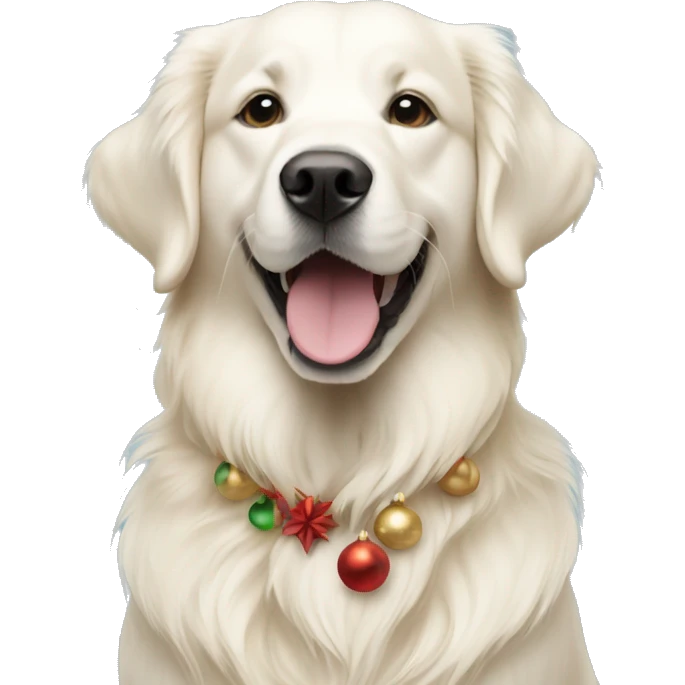 White Golden retriever with Christmas emoji