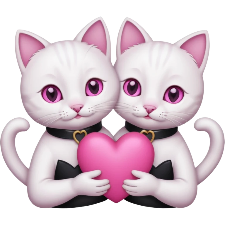 white with pink eyes tow cats hands holding a pink heart emoji