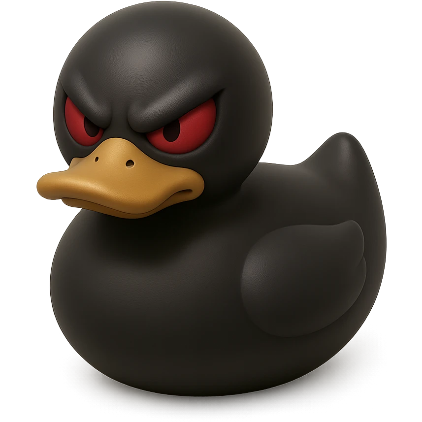 balloon style duck with a sinister face, black and red colors emoji