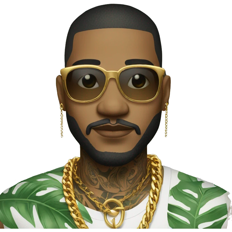 Trendy person tropical with tattoos and gold chain emoji