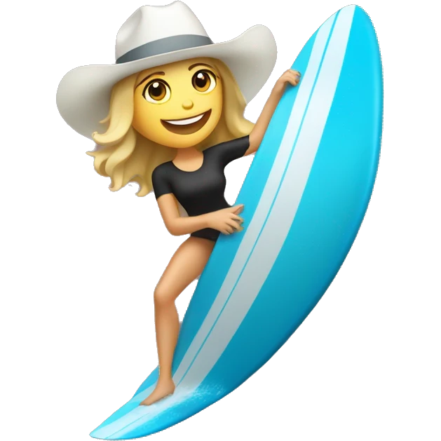 White Girl surfing a wave wearing a cowboy hat emoji