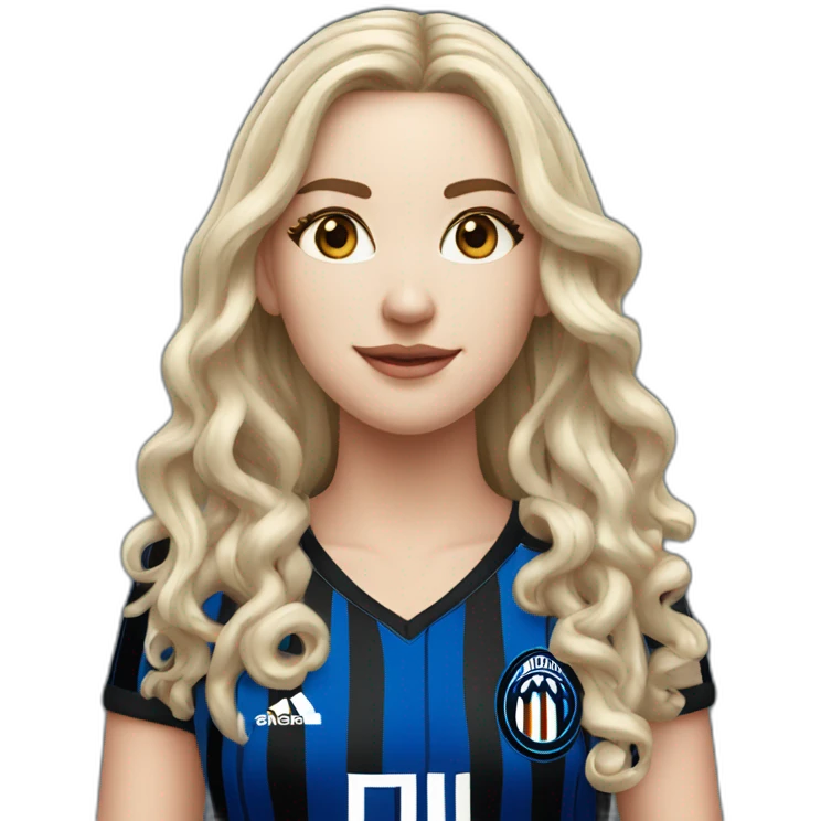 White Girl with long curled hair and Inter Milan Trikot emoji
