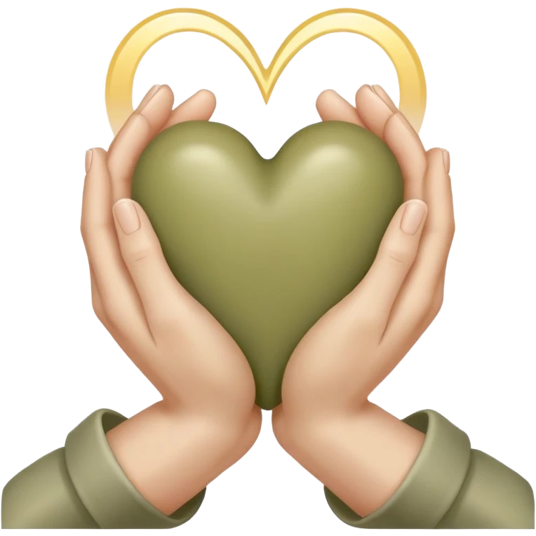 Hands joined in prayer with a pale olive heart emoji