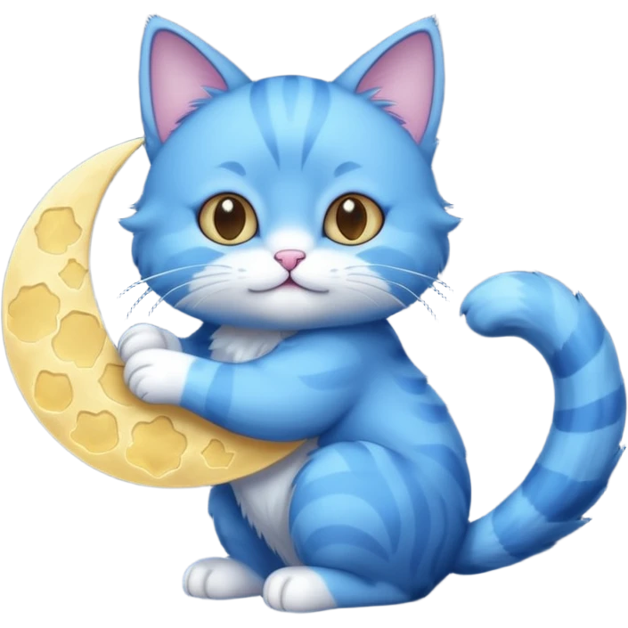 Blue cat holding a moon in it’s paws 🌙🐱 emoji