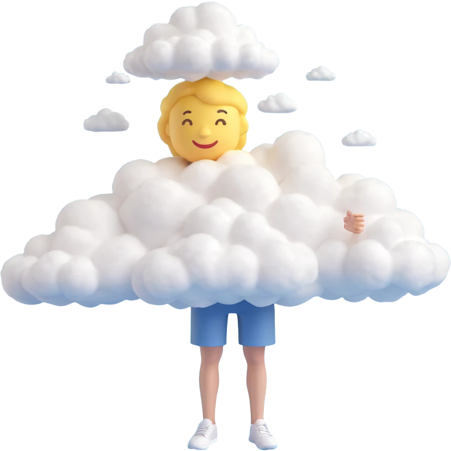 person composed entirely of clouds up to the shoulders, clouds form the body, 3D emoji style emoji