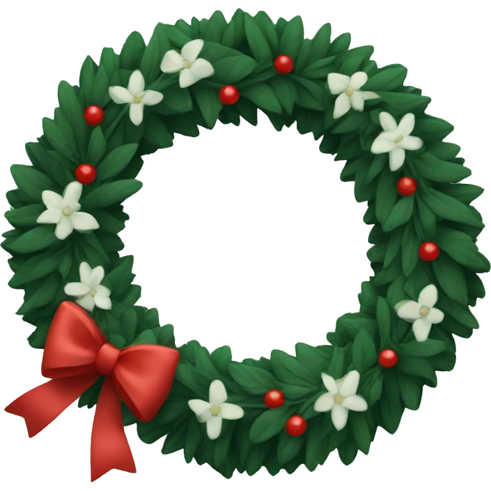 Very dark green wreath with white and red bows  emoji