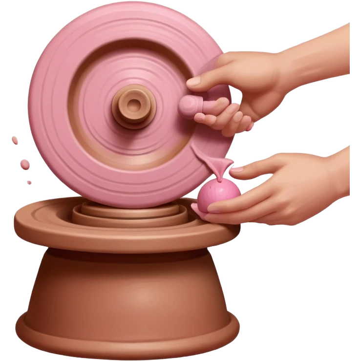 hand throwing a ball of pink clay onto a spinning pottery wheel emoji