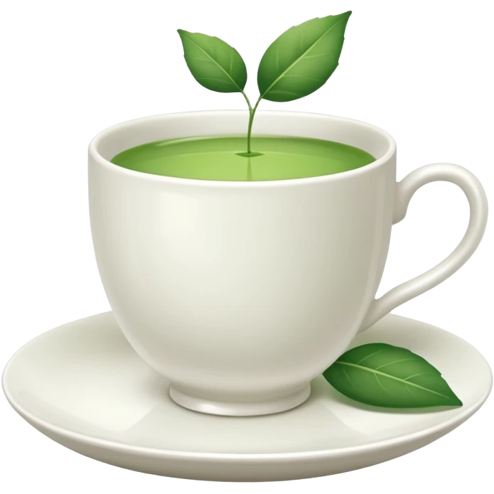 White tea cup with leaf on the plate emoji