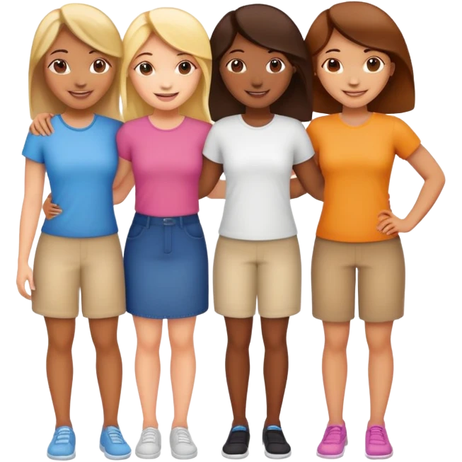 Four female best friends standing together, smiling emoji