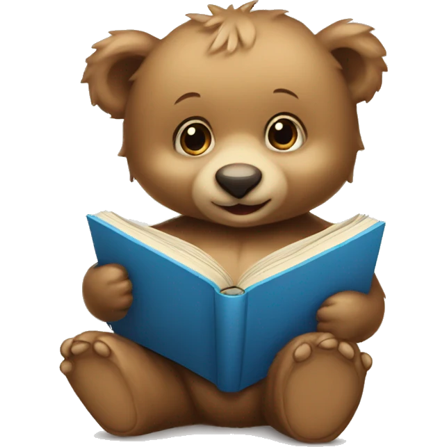 Baby bear with blue bow reading a book emoji