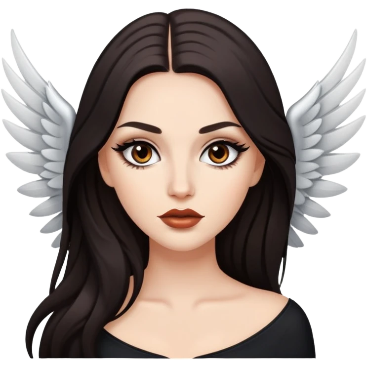 A white girl with dark long hair with brown eyes and long lashes with a winged eyeliner and full lips emoji